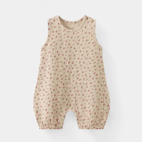 hengsof Baby Girls Sleeveless Romper Sleepwear, Floral Print Cotton Lightweight Short Onesie for Summer, Infants Ages 3 Months to 2 Years
