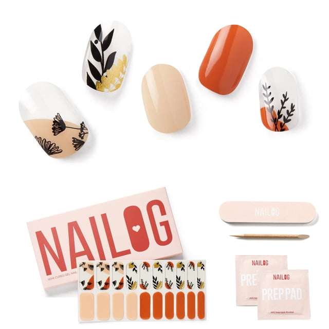 NAILOG Tiras de uñas de gel semicuradas tiras de esmalte de uñas extralargas (20 piezas) pegatinas de uñas semicuradas de larga duración con acabado de gel suave y brillante, diente de león