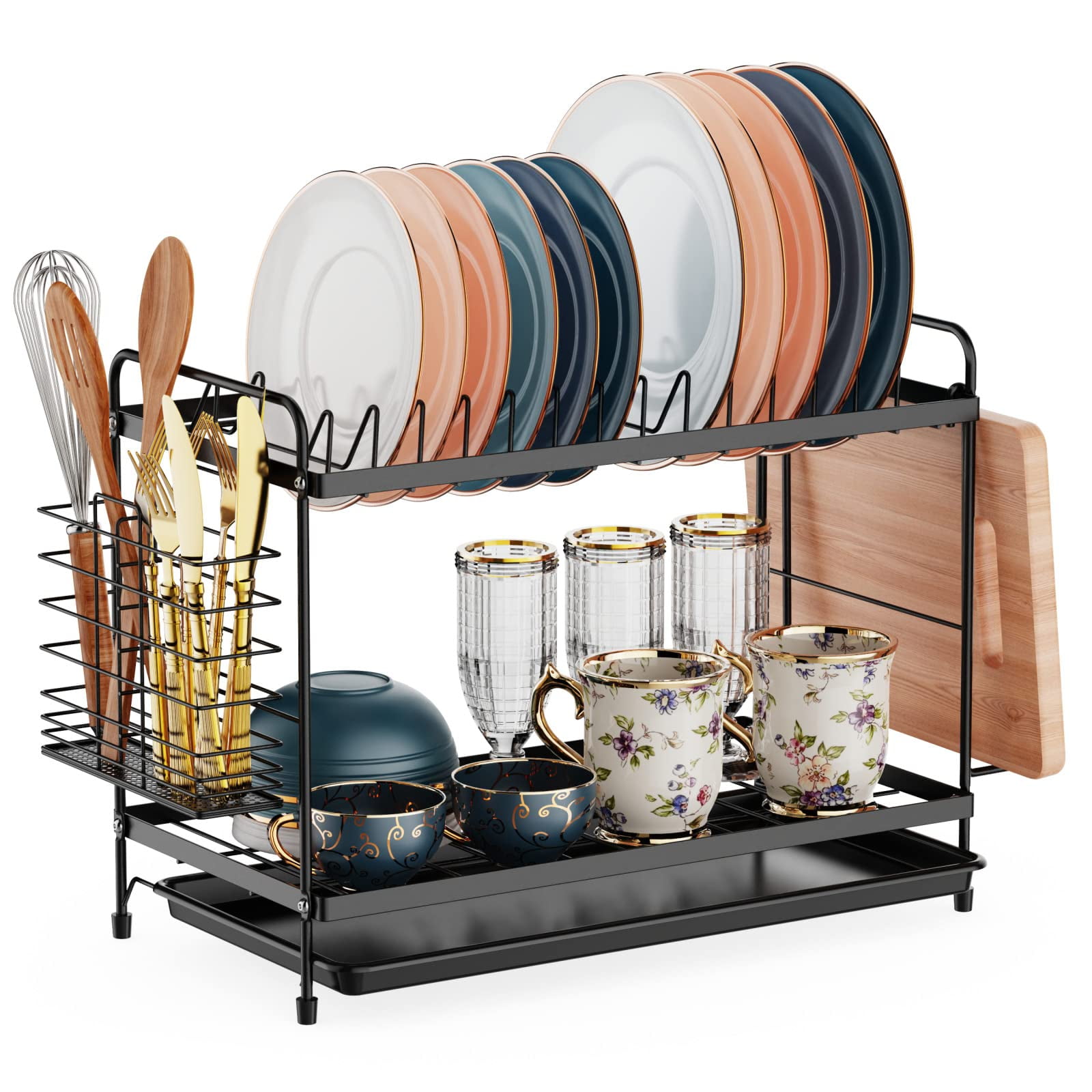 Dish Drying Rack for Kitchen 2 Tier Small Dish Rack with Drainboard RustResistant Compact Dish