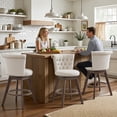 thumbnail image 3 of PAPROOS Bar Stools Set of 2, 26" Swivel Counter Height Bar Stools with Back, Upholstered Velvet Kitchen Island Counter Height Chair with Button Tufted Back, Nailhead Trim and Wood Legs, Beige, 3 of 11