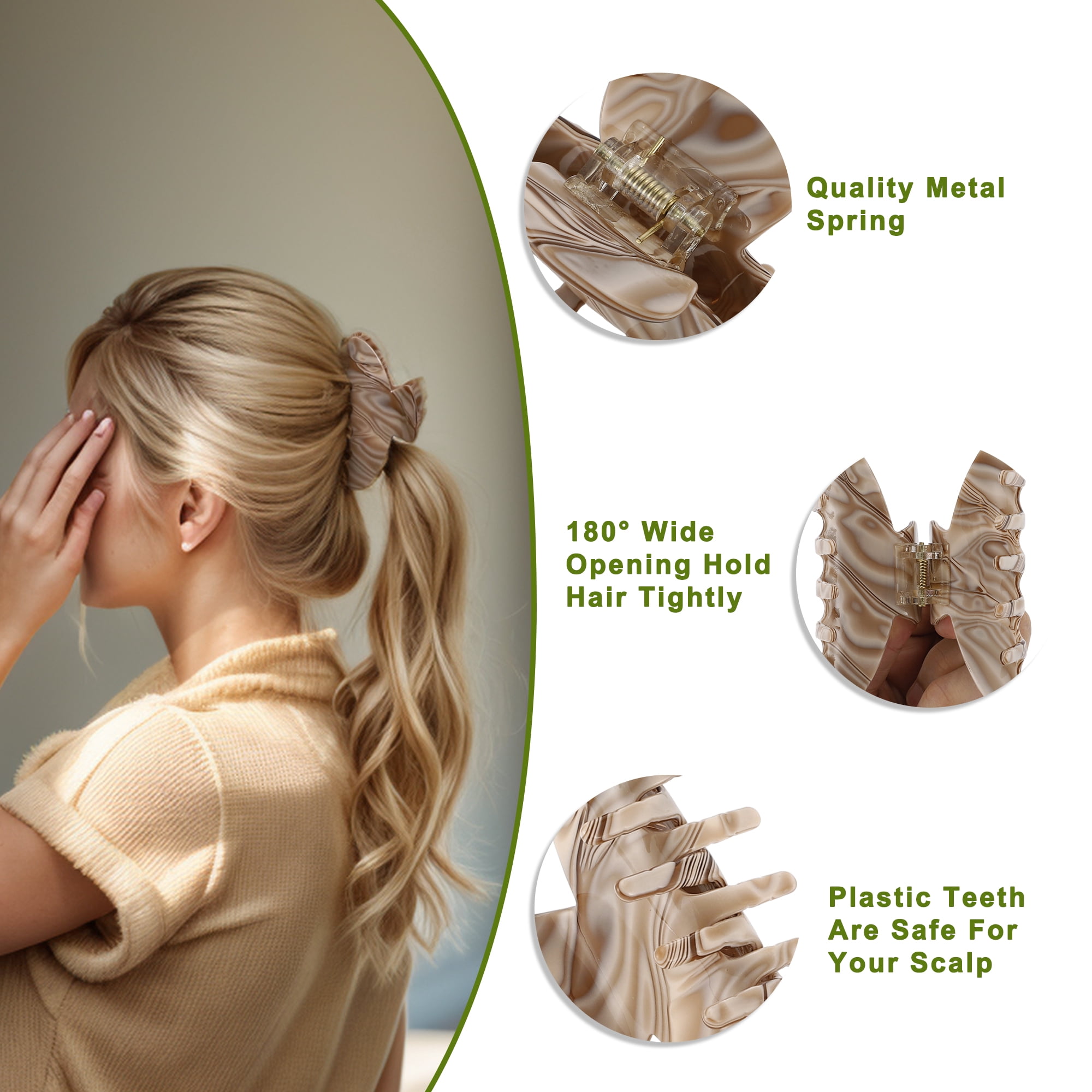 NOMADIC NOOK Women's French Large Hair Caw Clips 3 Pcs Brown