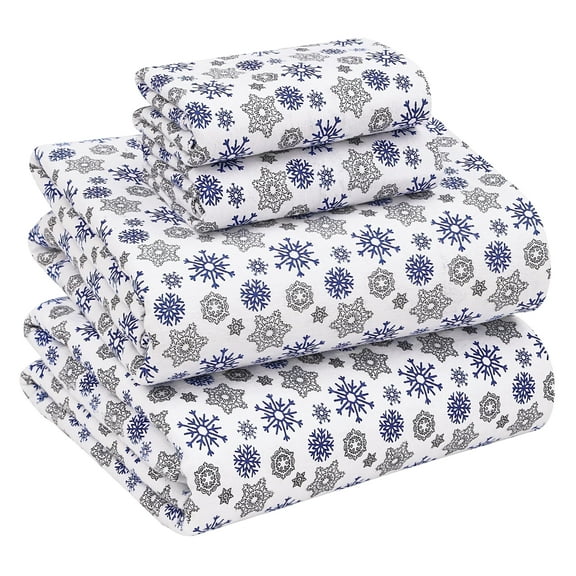 Ruvanti 100% Cotton 4 Pcs Flannel Sheets King, Deep Pocket, Warm, Super Soft, Breathable, Moisture Wicking King Sheet Set, Bed Sheets Include Flat, Fitted Sheet, 2 Pillowcase - Snow Flake