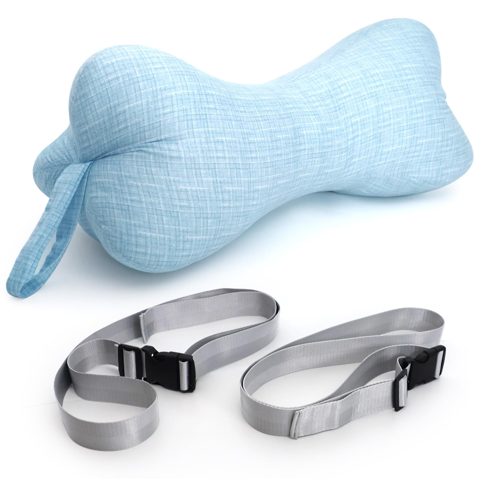 RoamReady Neck & Cervical Pillows, Dog Bone Shaped Neck Pillow with Fixed Rope & Have Loops on End, for Chiropractic Lumbar Spine, for Car Bus Truck Driving Travel Comfort Head Rest Support,Blue