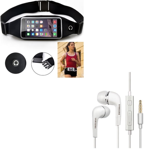 Hands-free Wired Earphones w Belt Band Running Waist Bag for Samsung Galaxy S10e/S10/Plus - Headphones Headset w Mic, Sports Gym Workout Case Q4R