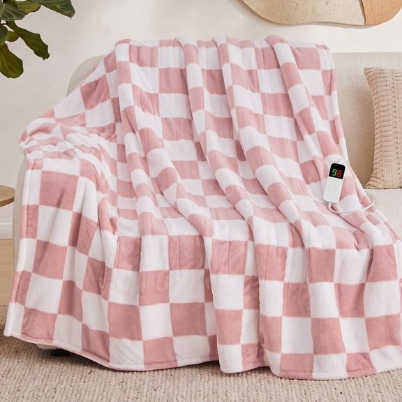 MEUDYT Electric Heated Blanket for Adult, 50.1"x60.1" Soft Flannel Heating Blanket with 10 Heating Levels & 8 Hours Auto Off,Light Pink