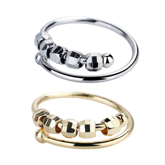 Anillos De Cuentas Giratorias Para Mujer, Anillo De Apertura, Anillo De Cuentas Giratorias De Una Sola Bobina, Anillo De Ansiedad Antiestrés, Joyería 2 Uds seitruly AP005782-00