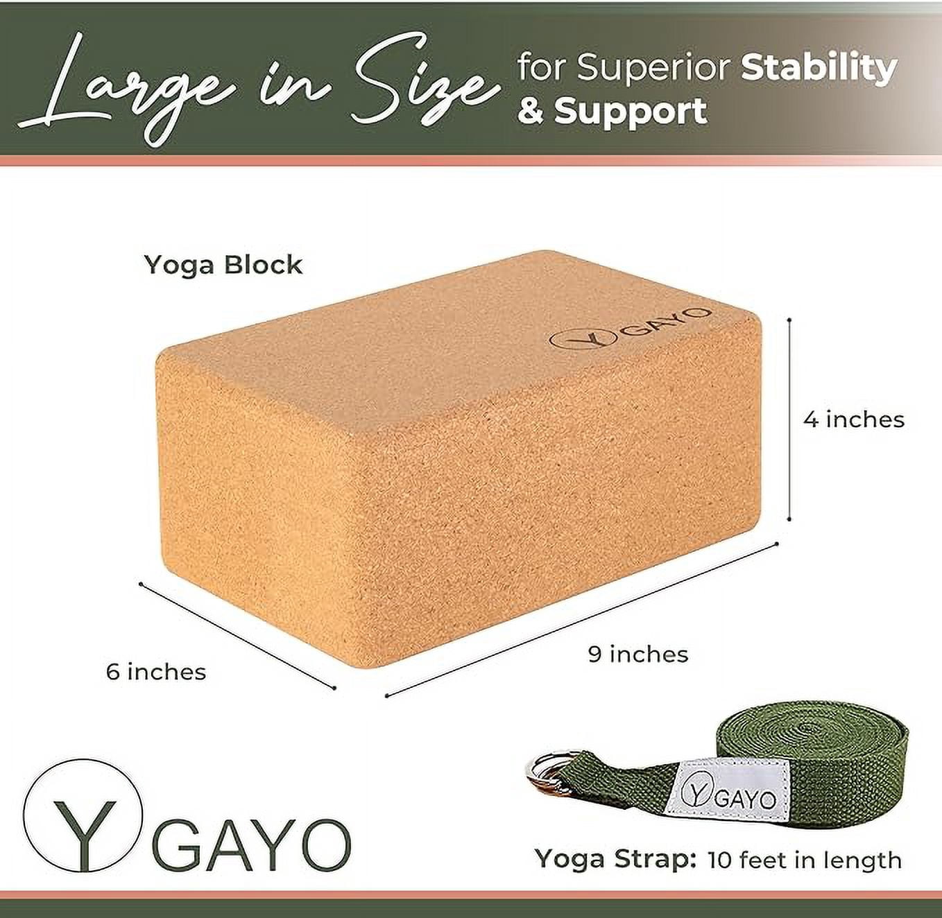 Cork Yoga Blocks Set, 2 Pack with Stretch Strap - Large, Sturdy, 9 X 6 X 4 inches, Premium Sustainable Natural Cork Blocks and Strap Set, Yoga Bricks for Superior Stability, Balance and Support in Yog
