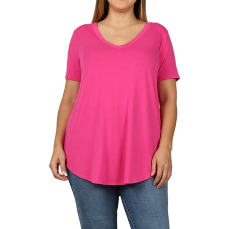 Women & Plus Short Sleeve V Neck Round Hem Relaxed Fit Casual Tee Shirt Top price history on PriceWatchPro