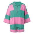 thumbnail image 6 of Lkhaha Womens Workout 2 Piece Outfits Striped Lounge Set Oversized Matching Top and Shorts Tracksuits Dark Green S, 6 of 6