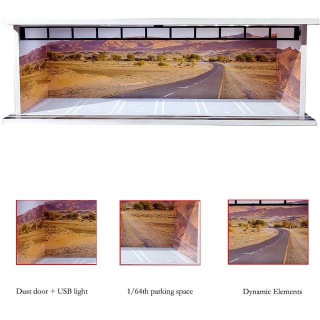 1/64 Scale Car Garage Diorama with USB LED Light Realistic Parking Lot Display Case for Model Cars & Miniature Vehicles,hd-M008-54
