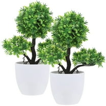 Homoyoyo Artificial Indoor Plants in Decorative Pots, Green Plastic Faux Plants for Home, Office, and Living Room Decor, 2 Pieces