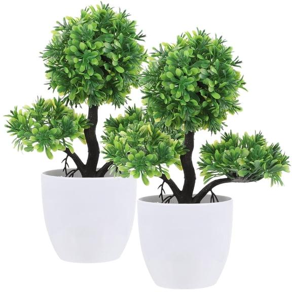 Homoyoyo Artificial Indoor Plants in Decorative Pots, Green Plastic Faux Plants for Home, Office, and Living Room Decor, 2 Pieces