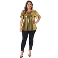 thumbnail image 3 of DARING DIVA Women's Plus Metallic Tops Crew Neck Short Sleeve Party Blouses 3X Gold, 3 of 6