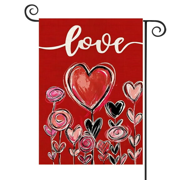 DMERBYL Love Heart Valentine Day Garden Flag Vertical Double Sided Burlap, Spring Garden Flag Indoor Outdoor Garden Yard Decoration 12 x 18 Inch