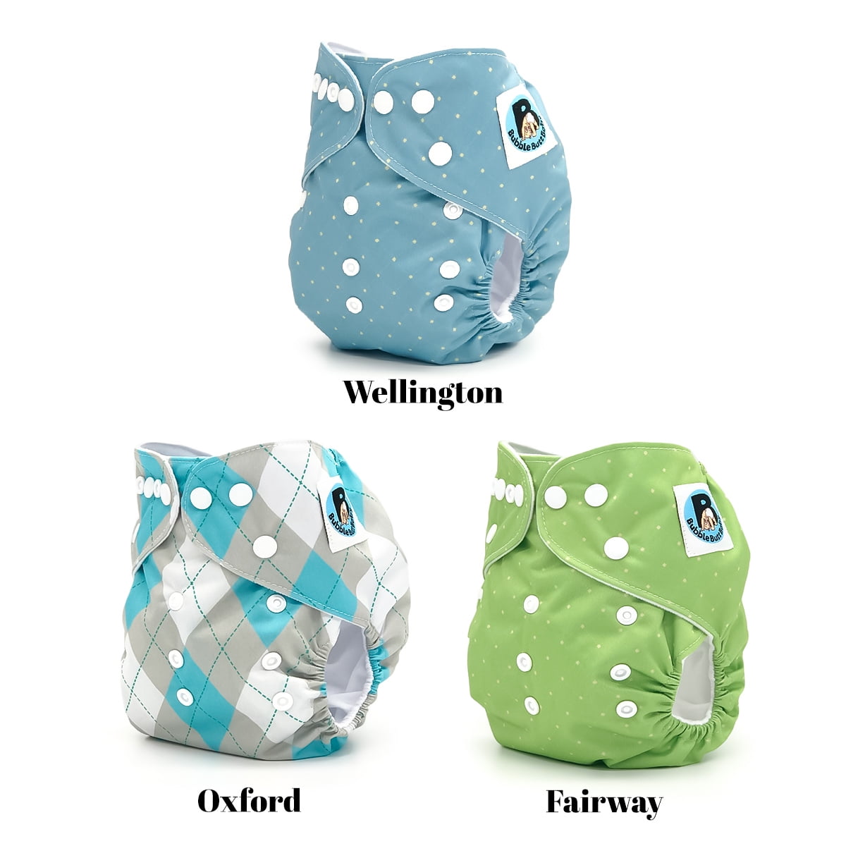 Park Avenue Collection, 3 Pocket Cloth Diapers for Babies + 3 Cloth Diaper Inserts | Bubble Butt Baby