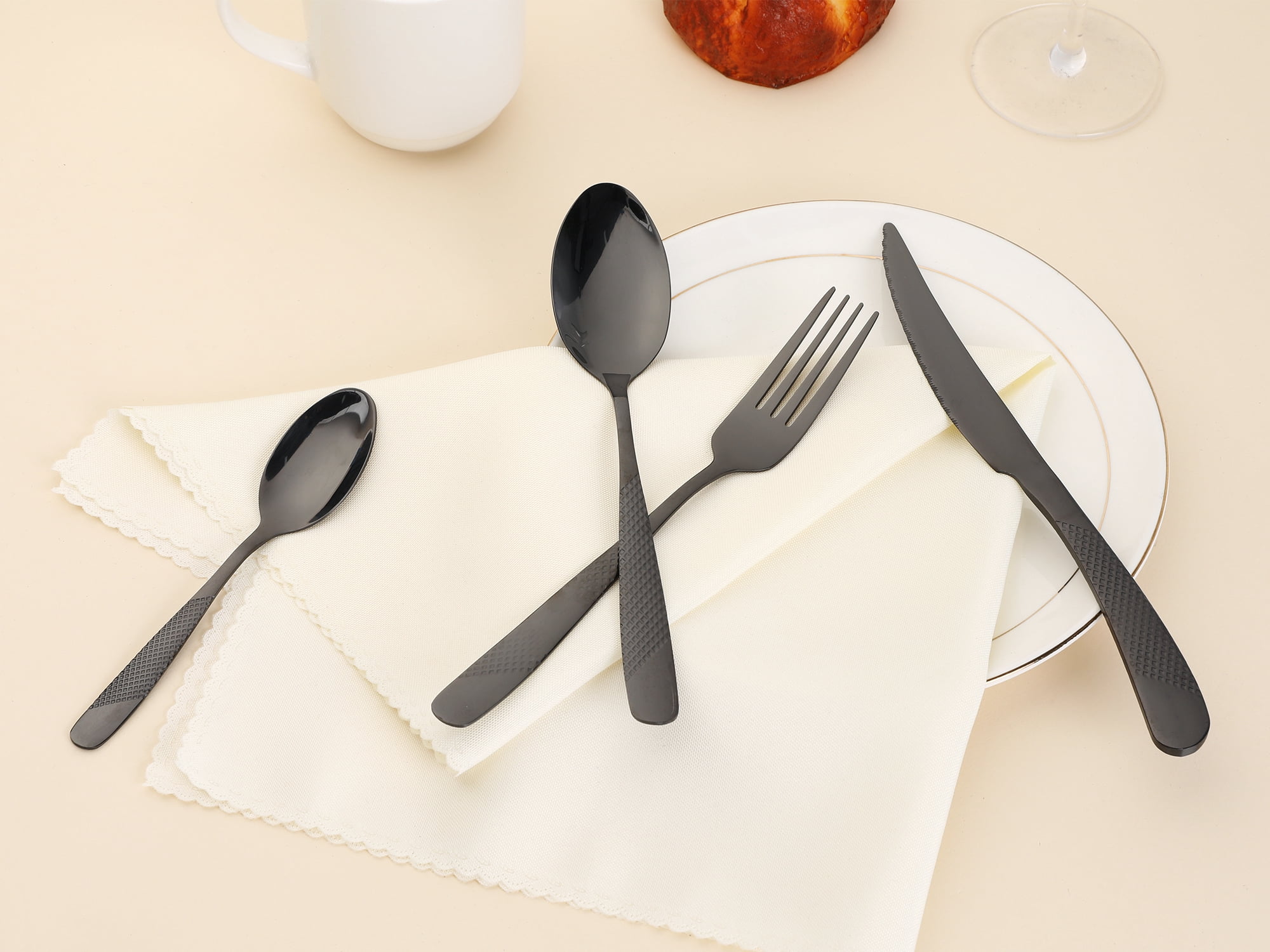 Unique Bargains Stainless Steel Flatware Set Black 24 Pcs