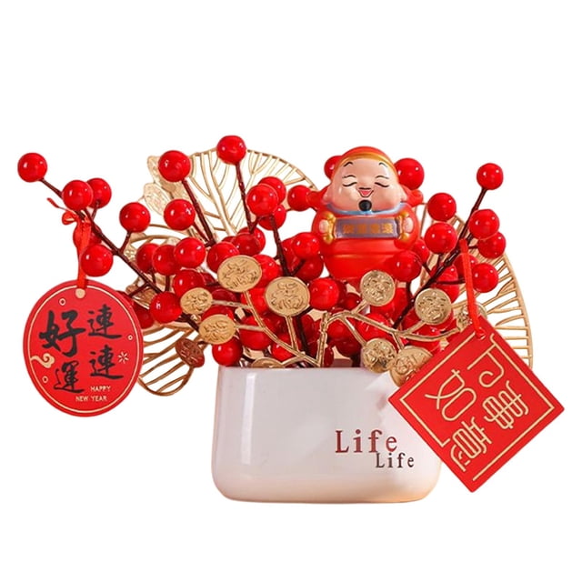 Ramo de frutos rojos artificiales en jarrón, centro de mesa decorativo para China Estilo A
