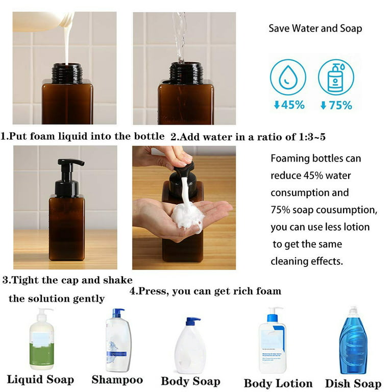 UTENEW 2-Piece Plastic Foamer Bottle Clear Pump Dispenser Mini Travel Size  Foaming Soap Face Wash 1.7 Oz, No leaks!