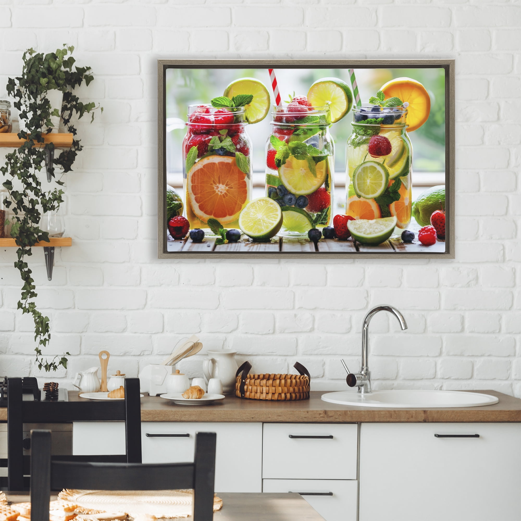 Stupell Industries Vibrant Citrus & Berry Infusion Brown Framed Floater Canvas Wall Art, design by Lazar Studio