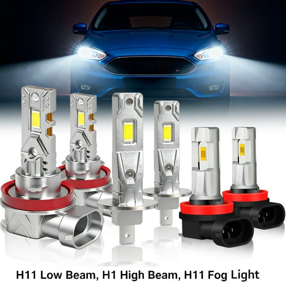 LED Headlight Bulbs Fit For Ford Focus 2012-2018,H1 High Beam   H11 Low Beam   H11 LED Fog Light Bulb,6000K White,Plug and Play,Pack of 6