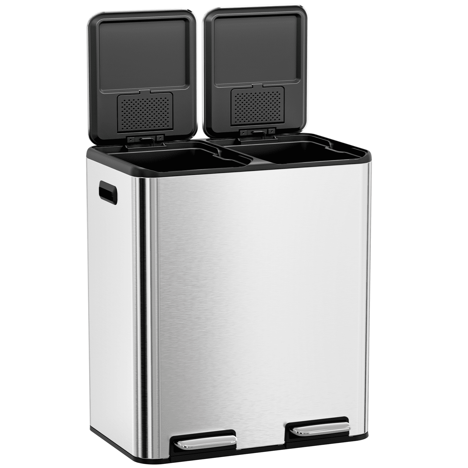 TLSUNNY 16 Gal / 60 L Dual Trash Can, Double Lid Step Bin w/ 2 Odor Control Box & Inner Buckets, for Living Room, Bathroom, Kitchen