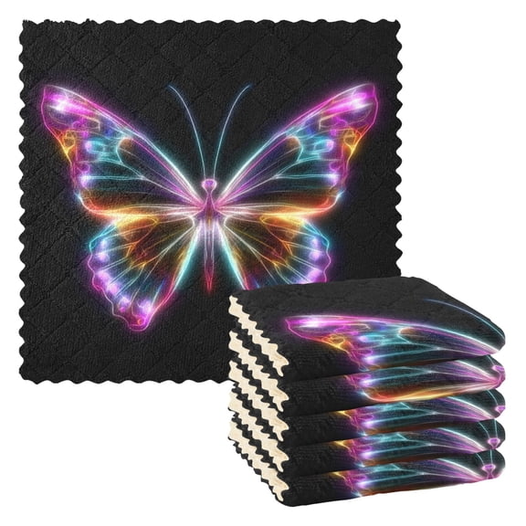 6 Pieces of Kitchen Towels 11x11Inch Kitchen Dish Cloths Kitchen Dish Towels Reuseable Cleaning Cloths Beautiful Colorful Butterfly