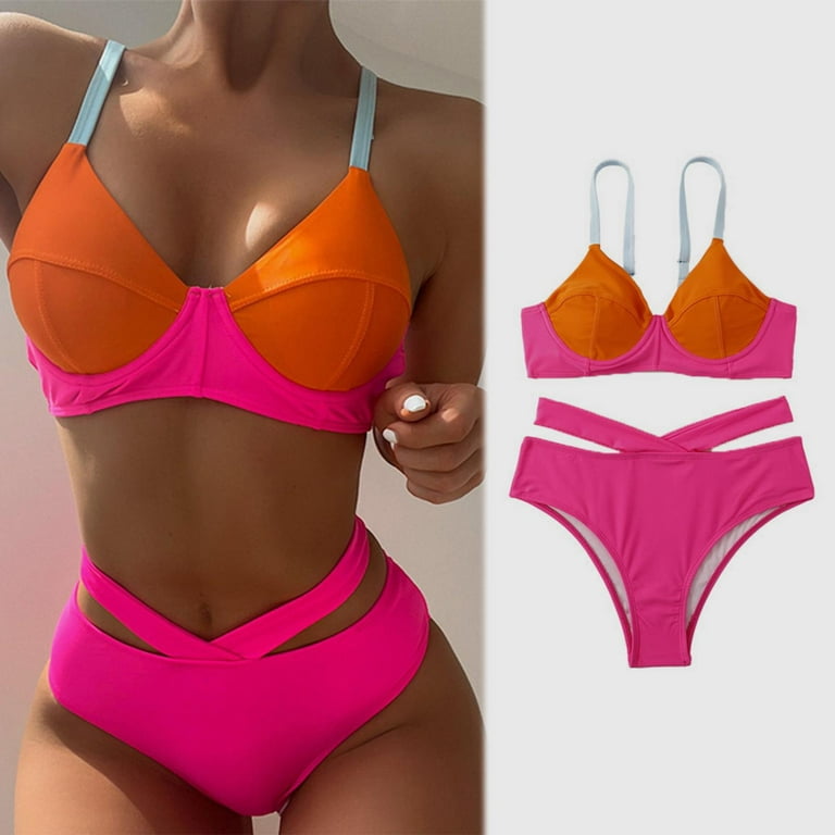 Womens Bikini Top for Small Chest Solid Color Bikini Fashion High  Elasticity Large Chest Gathered Backless Swimsuit Set with Chest Pad High  Waist Beach Swimwear Sexy Bikini Sets for Women Push Up 
