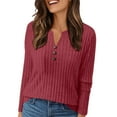 thumbnail image 2 of Helii Womens Fall V Neck long Sleeve Shirt Regular Fit Tunic Tops Knitted Stripe Blouses Sweater for Women Dressy Business Casual Watermelon Red L, 2 of 6
