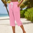 thumbnail image 6 of SwiftWear Women's Summer Striped Capri Pants Loose Straight Fit with Pockets Side Slit Button Detail Casual Cropped Trousers for Daily Vacation, 6 of 6