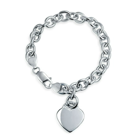 Bling Jewelry Heart Tag Charm Bracelet 925 Sterling Silver
