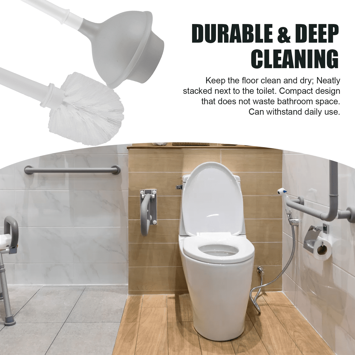 Toilet Plunger and Brush 2-In-1 Toilet Bowl Brush Plunger Set with Holder for Bathroom Cleaning Tools Combo with Stand A
