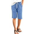 thumbnail image 1 of shoper Bermuda Shorts for Girls Elastic Waist Drawstring Knee Length Shorts Summer Lightweight Capri Pants foir Kids Linen Long Shorts with Pockets, 1 of 5