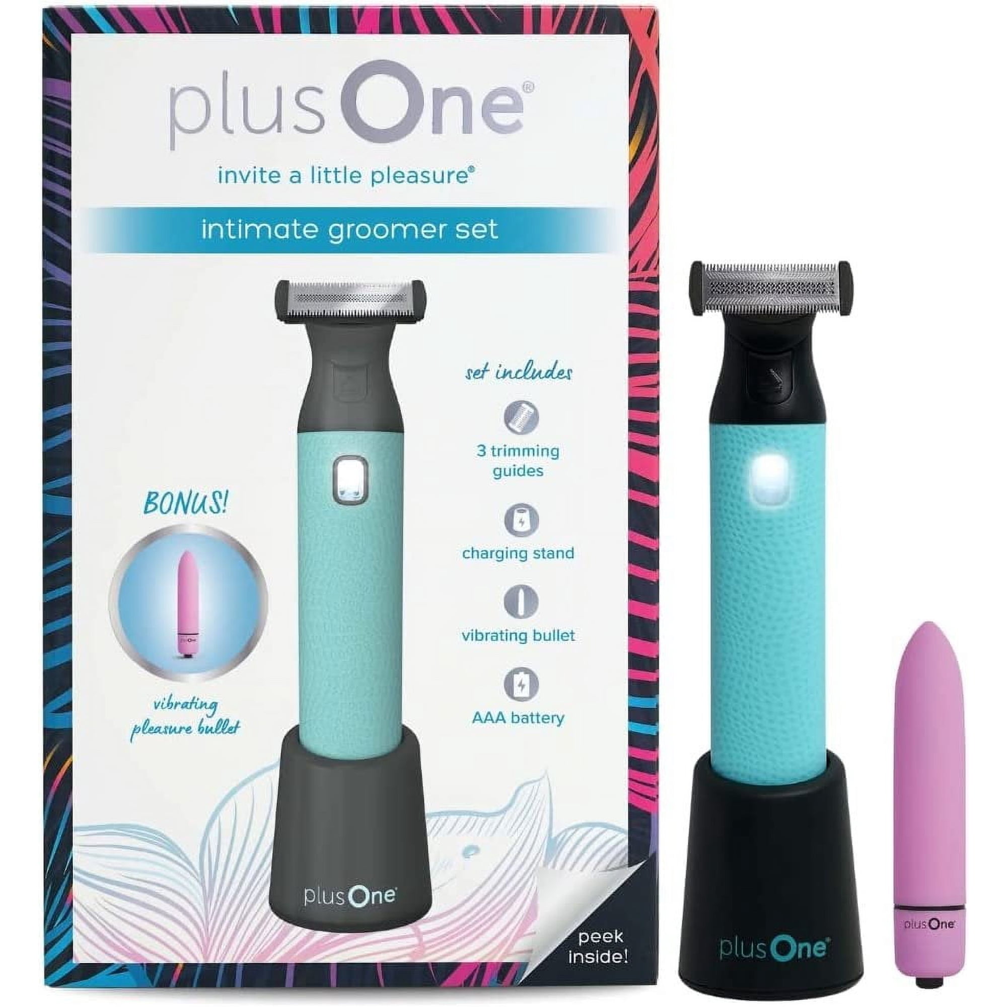 plusOne Intimate Groomer Set Includes Body Hair Trimmer and Mini Travel Personal Massager Bullet