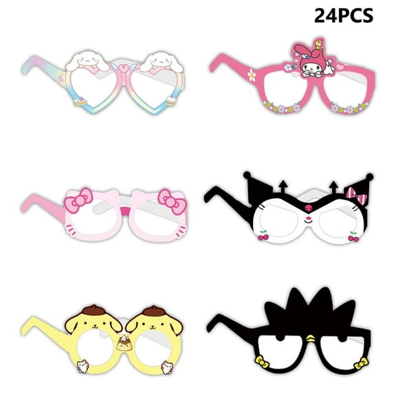 24PCS Sanrio Family Paper Party Glasses Birthday Party Decoration Supplies PhotoStudio Props Birthday Game Prop Gift.