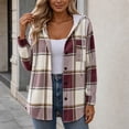 thumbnail image 5 of ZZkhGO Women's Plaid Hooded Button‑Front Cardigan Coat Long Sleeve Oversized Outerwear with Chest Pocket, 5 of 6