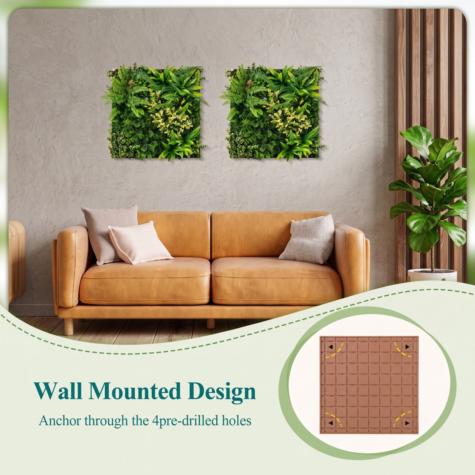 ALPULON 20 x 20 3D Artificial Greenery Hedge Panel with 11 Types of Mixed Faux Plants, UV-Protected PE Grass Wall for Indoor Outdoor Balcony Garden, Green and Brown
