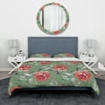 thumbnail image 2 of Designart Ensemble de Literie Traditionnelle 'fleurs Rouges en Fond Vert' - Housse de Couette et Impostures, 2 of 4