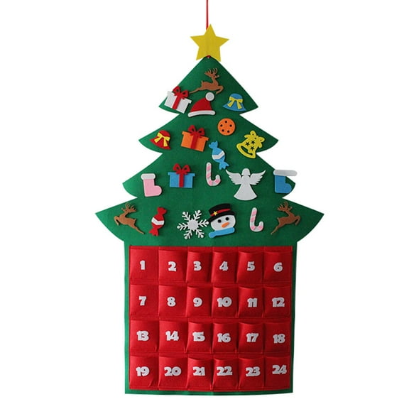 Felt Christmas Advent Calendar Hanging Christmas Tree Countdown Calendar Festival DIY Decor for Kids (Dark Green)