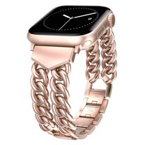 Dwitch Double Chain Bracelet Compatible with Apple Watch Band 38/40/41/42/44/45/46/49mm Women Men, Dressy Metal Link Strap for iWatch Ultra SE Series 10 9 8 7 6 5 4 3 2 1,Rosegold