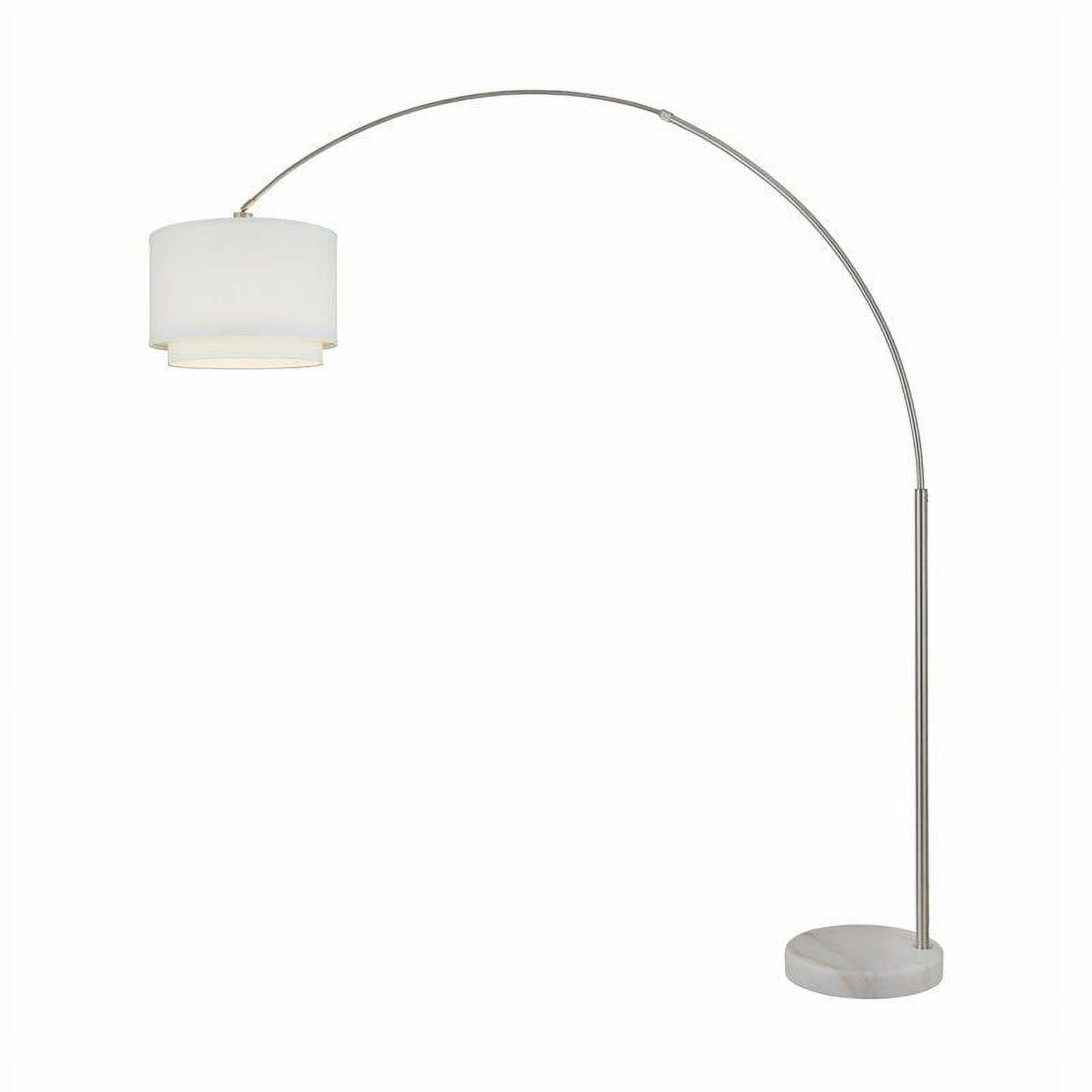 FC Design 81" Adjustable Height Arched Floor Lamp with White Double Drum Shade and White Marble Base