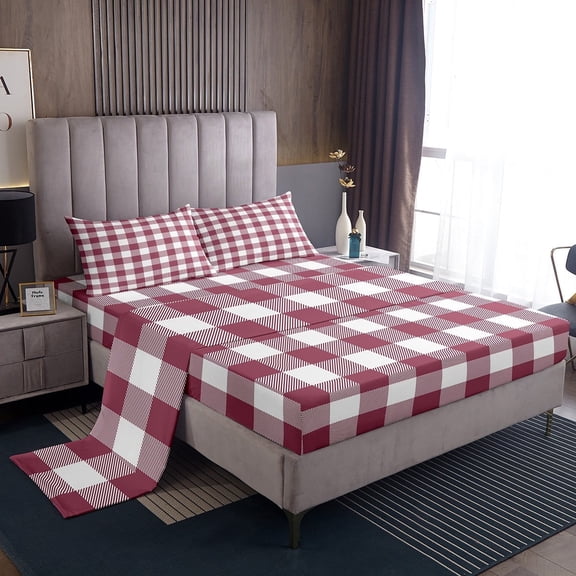 Erosebridal Buffalo Plaid Sheet Set Twin,Geometric Grid Bedding Sets Twin Size,Abstract Artwork Twin Sheet Sets,Microfiber Checkerd Bedroom Decoration,3pcs