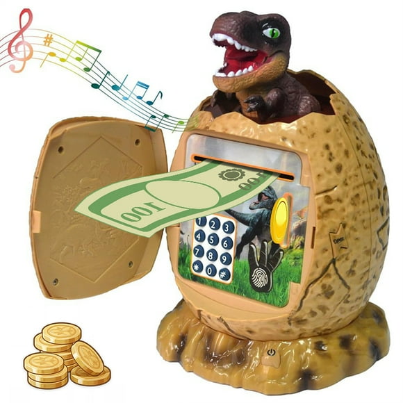 Dinosaur Piggy Bank Toy for Kids Dinosaur Egg ATM Money Saving Box with Night Light Great Dino Decor Toys Gifts for Christmas Birthday Easter (Brown)