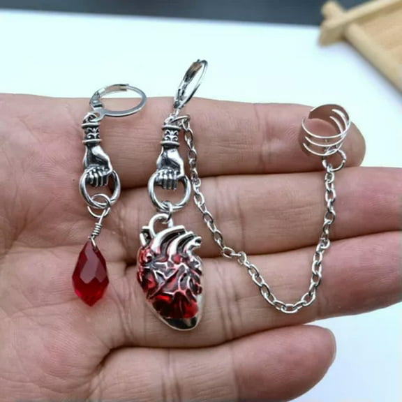 HOOUN Y2K Gothic Red Bloody Anatomical Heart Earrings Halloween Party Witch Jewelry-04#Dissymmetry Heart Blood Drop
