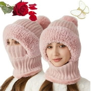 Women's Knitted Hat in Autumn and Winter, 3 in 1 Cold Resistant Hat, Wind-Resistant Scarf Hat Face Mask Hooded Scarf