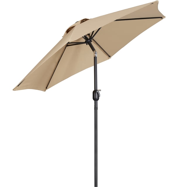 Yaheetech Parasol de Marché pour Patio de 7,5 Pi avec 6 Baleines, Inclinaison à Bouton-Poussoir et Manivelle, Beige