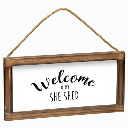 Welcome to My She Shed Sign - Hanging Rustic Farmhouse Decor for the Home - She Shed Decor, Modern Farmhouse Wall Decor, Rustic Home Decor, She Shed Farmhouse Sign with Solid Wood Frame- 6 x 12 Inches