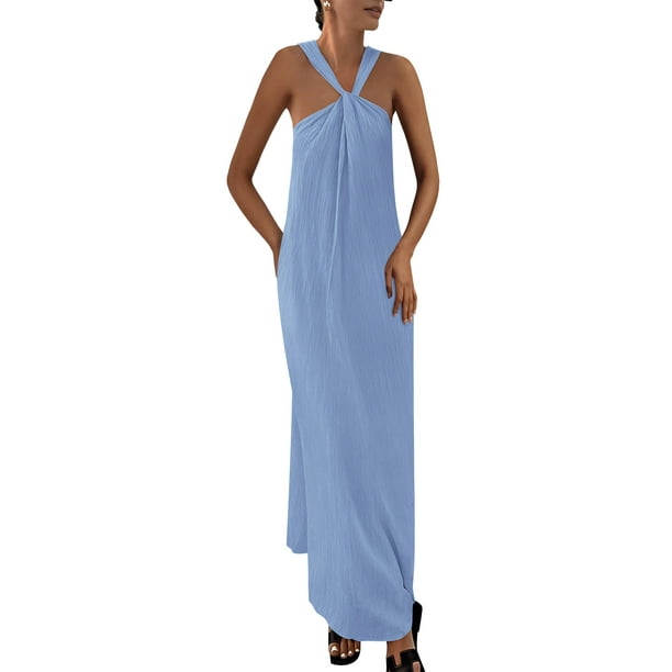 Vestido de verano PRETTYGARDEN 2025 para mujer sin mangas maxi azul