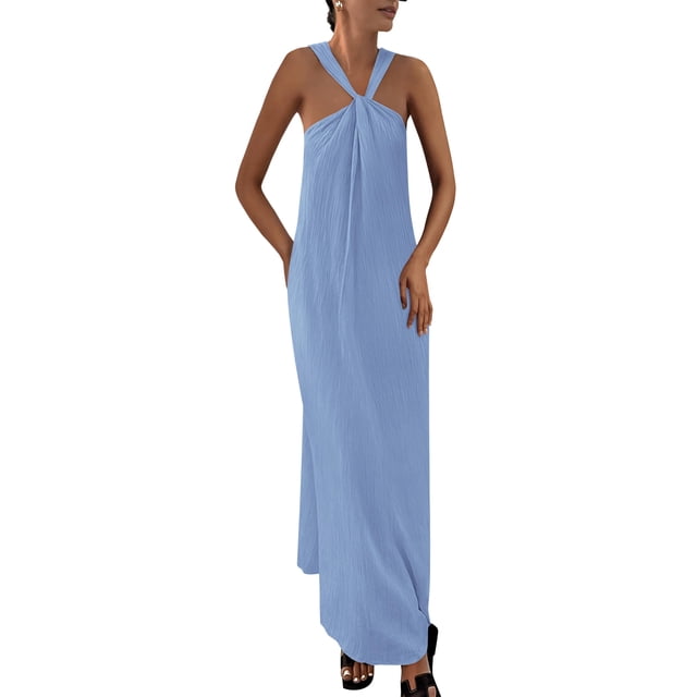 Vestido de verano PRETTYGARDEN 2025 para mujer sin mangas maxi azul