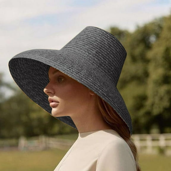 WCJM Under$ 10 Black Baseball Caps Straw Muslim Hat Womens Wide Brim Sun Hat With Wind Lanyard Beach Summer Sun Straw Hats for Women