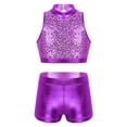 thumbnail image 2 of Aislor Kids Girls Shiny Sequins Dance Costumes Crop Top with Shorts Set Activewear Ballet Dancewear, 2 of 7